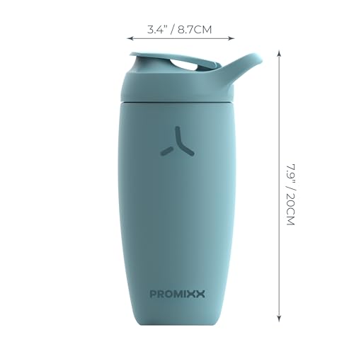 Image of PROMiXX Shaker Bottle - Premium Protein Shaker Cup for Supplement Shakes - Easy Clean, Stainless Steel Cup (550ml /18oz, Ocean Calm Blue)