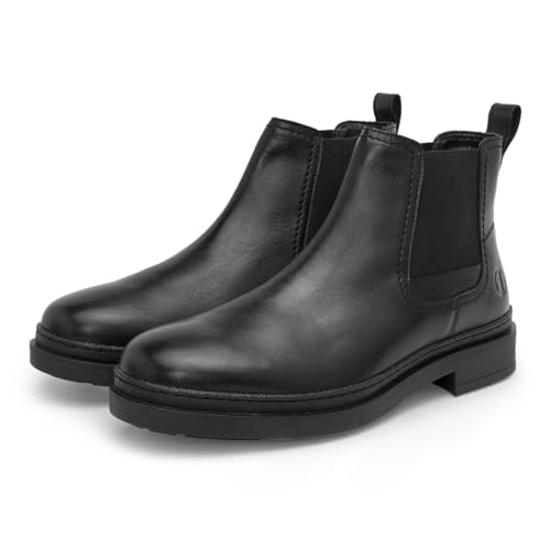 Image of Thomas Crick Men's Genuine Leather Mid-Top Chelsea Boots - Slip-On Ankle Boots with Pull Tab, Ortho Comfort in-Sock & Cleated Grip Outsole for Formal or Casual Wear