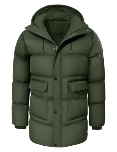 heekpek Chaqueta Hombre Invierno Largo Abrigo Chaqueta Acolchada de algodón Repelente al agua Cazadora Para Hombre Termica Parka de Esqui Snowboard, Verde, M