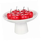 ASAKKURA Plato alto de cerámica Tazón decorativo plato de porción de frutas bandeja para servir bandeja de fruta tazón de fuente placas de porcelana de comida blanco
