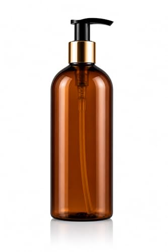 Image of Prakash Empty Plastic Brown Golden Pump Bottles Dispenser 500ml Portable Shampoo Lotion Hand Bottle (Brown Golden Pump 500ML, Pack of 6)