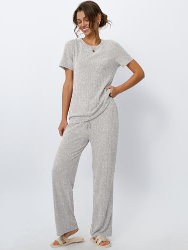 Image of LILLUSORY Womens Lounge Sets 2 Piece Matching Travel Outfits | Lightweight Ribbed 2 Piece Set, Breathable, Stretchy, Wrinkle-Resistant, Travel Ready, Versatile