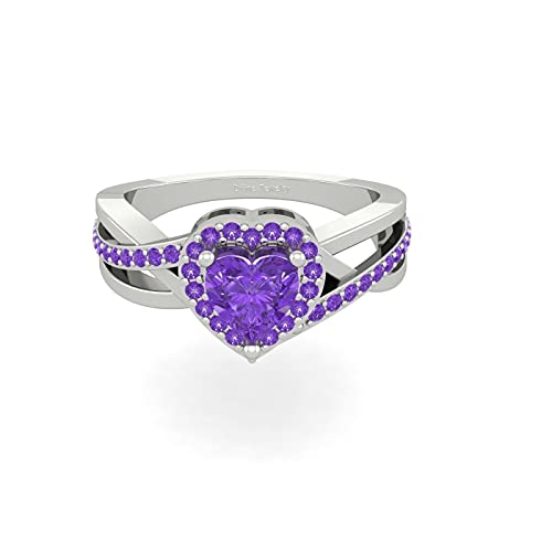 Bague de fiançailles cœur argent 925 et zircone violette, cadeau idéal