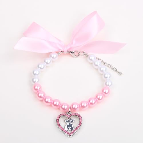 Dog Cat Pearls Necklace Collar with Rhinestones Heart&Bear Charm Pendant Pet Puppy Accessory (Small) Dog Cat Pearls Necklace Collar with Rhinestones Heart&Bear Charm Pendant Pet Puppy Accessory (Small)