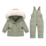 [TXWZM] スキーウェア キッズ 上下セット 防水 防寒 スノーウェア 子供 ジャケット ダウンベスト サロペットパンツ 3点セット 防風 暖かい 保温 ベビー 子供服 男の子 女の子 セットアップ 冬 出産祝い クリスマス プレゼント 雪遊び(グリーン,80)