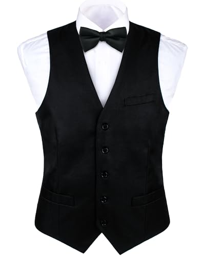 boxed-gifts Umo Lorenzo Black Formal Suit Vest for Men - Elegant Button Up Vest with Adjustable Waist Band