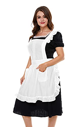 LilMents Retro Adjustable Ruffle Apron with Pockets, Small to Plus Size Ladies