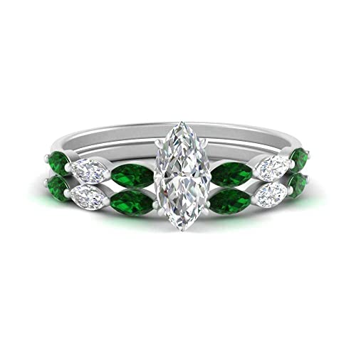 Image of 55Carat Choose Your Gemstone Single Prong Marquise Diamond CZ Ring and Band Sterling Silver Marquise Shape Wedding Ring Sets Matching Jewelry Wedding Jewelry Easy to Wear Gifts US Size 4 to 12