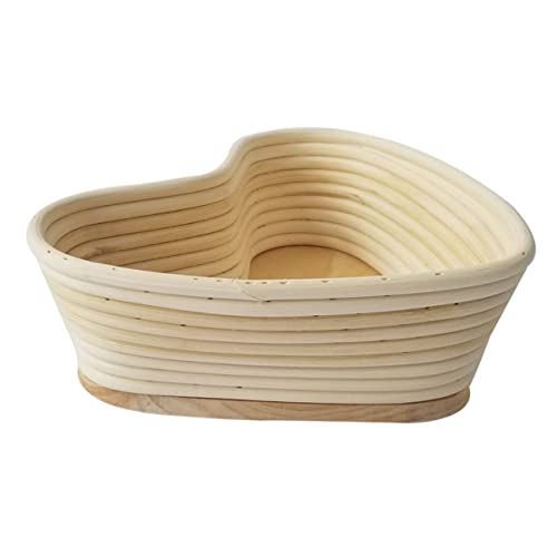 CIYODO Unbleached Heart Shape Vine Proofing Basket with Cover Khaki Baking Tool for Rising Artisan Breads for Home and Professional Bakers
