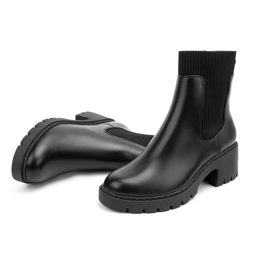 Women's Chelsea Boots Platform Elastic Zippers Chunky Heel Lug Sole Comfort Slip On Boot for Women4