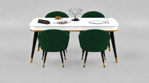 Image of WOODEN SPACE Majestic 4 Seater Wooden Dining Table Set | Urban Marble Top Dining Table with Chairs for Dining Room & Kitchen (Modern Classic Dark Green) (54 x 36 x 30 inch)