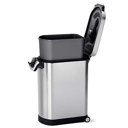 Image of simplehuman Large Pet Food Storage Container, Holds 30-35 lb / 14-16 kg of Dry Dog Food, Cat Food, or Bird Seed, Airtight Lock-Tight Lid with Magnetic Scoop, BPA-Free, Brushed Stainless Steel