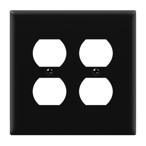 Image of ENERLITES Double Duplex Wall Plate, Two Gang Electrical Outlet Cover, Gloss Finish, Mid-Size 2-Gang 4.88 inch x 4.92 inch, Unbreakable Polycarbonate Thermoplastic, UL Listed, 8822M-BK, Black