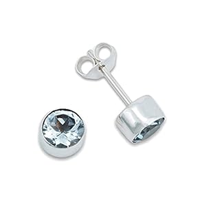 Boucle d’oreille argent 925 sterling topaze bleue Clous d’oreilles véritable argent femme (NO.: MOS-038-62)