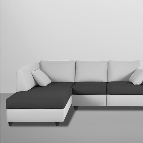 Image of Florian LHS 4 Seater L Shape Sofa Set for Living Room (Black Grey Fabric) Premium Fabric Sofa