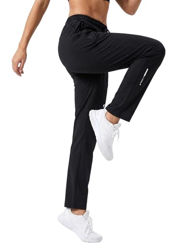 Image of Venzina Women's Lightweight Quick-Dry Icy Cool Straight Pants with Ankle Print, Athletic Breathable 4-Way Stretch Trousers for Gym, Running, Yoga & Casual Wear M-XXL