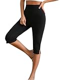 Verdusa Women's Split Capri Leggings High Waisted Knee Length Shorts Black Medium
