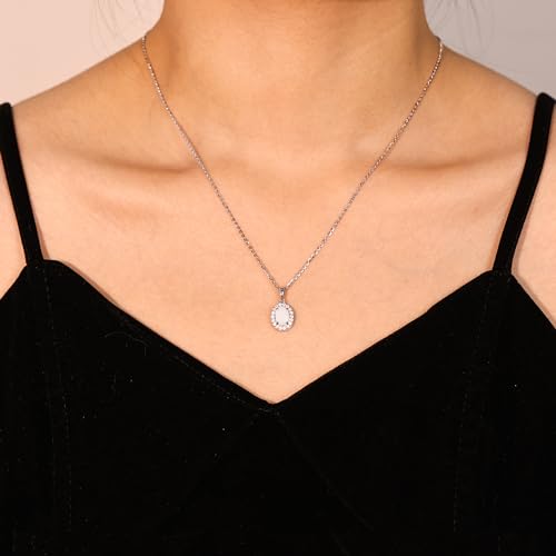 Fancime HH-OPOVAL-WH 925 Sterling Silver Oval Necklace White Created Opal Pendant Delicate Cubic Zirconia Jewelry Mother'S Day Gifts thumb #1