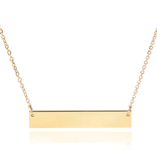 Caramel Sweet Life Chic Polished Stainless Steel Gold Tone Horizontal Bar Necklace Pendant