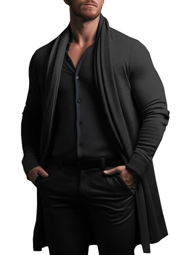 Mens Cardigan Texture Fashion Long Sleeve Shawl Casual Open Front Drape Cape Overcoat