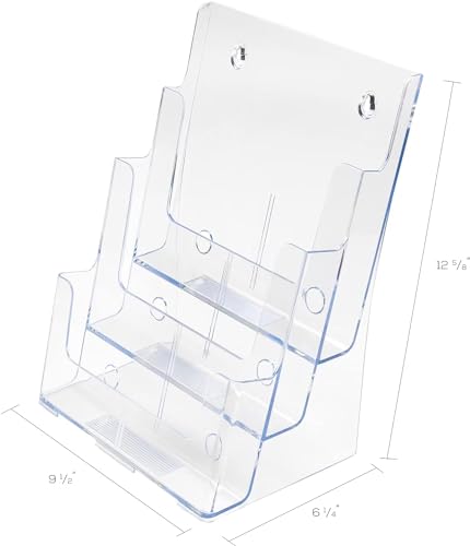 Deflecto Multi-Compartment Docuholder, Countertop or Wall Mount, 3-Tiered Literature Holder, Large Size, Clear, 9-1/2"W x 12-5/8"H x 8"D (77301)