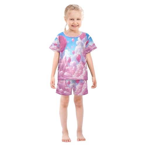 Pajama Sets Short Sleeve Bubbles Pink Clouds Soft Cotton Summer Sleepwear 2 Piece PJS Size 5-14T4