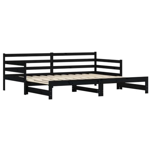 vidaXL Sofá Cama Nido, Diván Extensible, Cama Extraíble de Invitados, Estructura de Cama para Salón Dormitorio, Madera Maciza de Pino Negro 90X200 cm