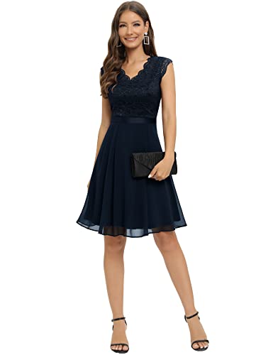 Image of Dressystar Women's V Neck Sleeveless Lace Bridesmaid Dress Wedding Party Gown