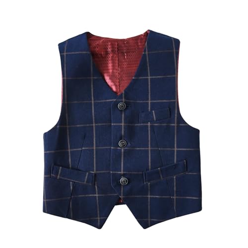 Zoushen Kid's Blue Plaid Vest for Toddler Formal Wedding Prom Tuxedo Dress Vest Slim Fit Size 5T