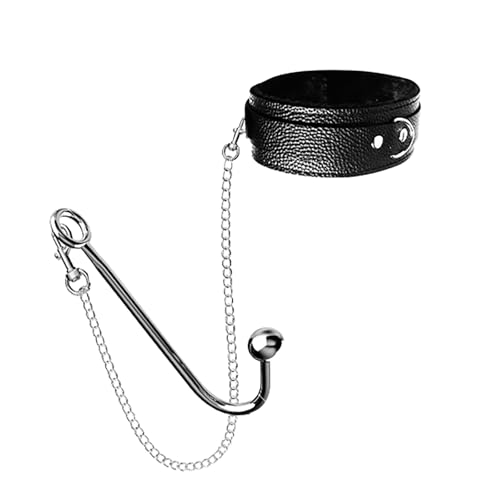 Kutocesy Gancho Anal De Sexo Bondage Conjunto, BDSM Collar De Cuero Ajustable Kit De Restricción, De Acero Inoxidable Gancho Anal Parejas Adultos Juguetes Sexuales Fetiche (Black Padded)