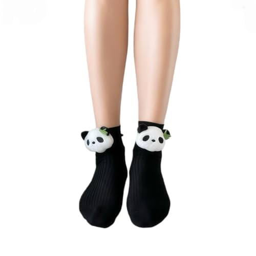 3D Plush Panda Head Accent Socks, Black and White Novelty Fashion Socks with Adorable Animal Ornament, Kawaii Cartoon Character Hosiery Gifts for Anime Lovers, Women (US Size 5-9)