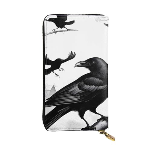 Black Crow Birds Prints Leather Long Clutch Wallet for Fashionable Girls and Women - Durable, Stylish, and Functional, Black, One Size