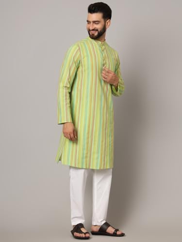 Image of LATEST CHIKAN Men's Cotton Regular Premium Long Kurta Full Sleeves - Casual Ethnic Wear