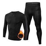 [Sillictor] あったかインナー 防寒肌着 上下セット メンズ 裏起毛 コンプレッション インナーシャツ + インナースパッツ 冬用 アンダーウェア スキー 山登り インナー [通気速乾 + 防寒保温] yc1021+1022blk-blk-L