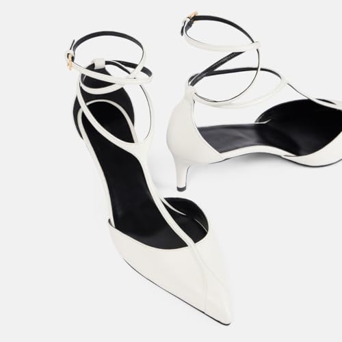 Kitten Heels for Women Pointed Toe Pumps Leather Mid Heel Slingback Heels T Strap Dress Shoes3