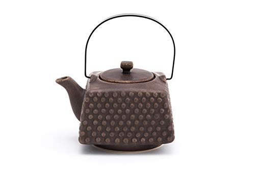 Fuji Merchandise Ceramic Cube Shape Teapot with Stainless Steel Infuser and Metal Handle 25 fl ounce Brown Matte Glaze Finish