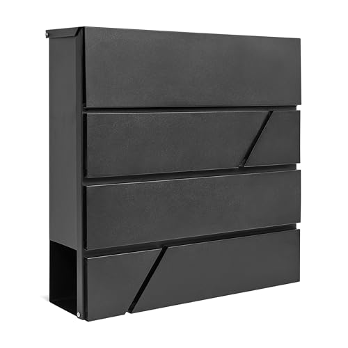 Assorted Collections Cassetta postale da parete con porta giornali, chiudibile con 2 chiavi, design moderno, facile da installare, 37x10,5x37 cm (nero)
