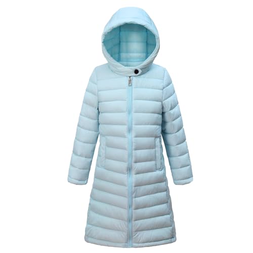 Podgina Abrigos de nieve de invierno para niñas, ropa para niños, chaquetas largas con capucha, Azul, 8-10 años