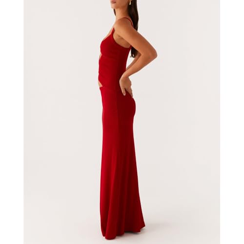 Women Sexy Maxi Dress Cut Out V Neck Spaghetti Straps Bodycon Long Dress Summer Party Cocktail Wear4