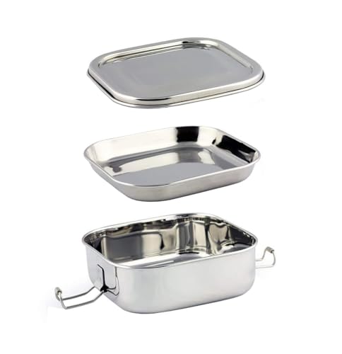 Image of Stainless Steel Lunch Box for Office School Use | 2-Compartment Tiffin with Locking Clip | Airtight & Leakproof Food Grade Steel Container | Lunch Box for Kids Men Women Girls Boys