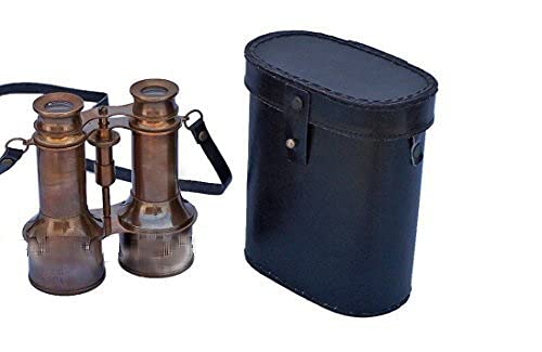 Binoculares Náuticos Antiguos de Latón con Funda de Cuero 6" miniatura 1