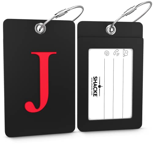 Shacke Luggage Tag Initial - Fully Bendable Tag w/Stainless Steel Loop - Black (Letter J)2