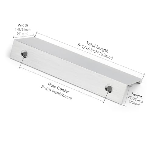 Image of Rergy 100 Pack 3-3 /4 inch Cabinet Pulls Brushed Nickel Finger Pulls for Cabinet | Aluminum Alloy Silvery Edge Pulls Modern Cabinet Handles for Kitchen, Cupboard, Drawers, Dressers, Screws Included