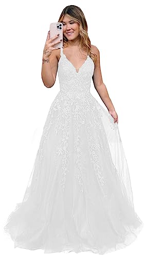 Robe de soirée longue en tulle blanc taille 40 avec col V