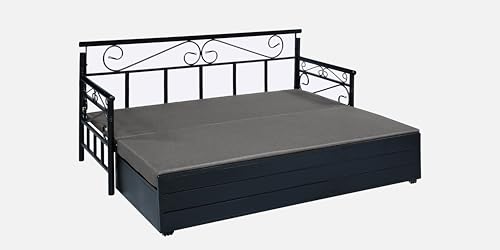 Image of 3 Seater Metal Sofa Cum Bed with Hydraulic Storage | King Size Sofa Cum Bed | Set for, Living Room, Grey, King Size (Grey & Black)