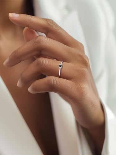 Silvora 925 Sterling Silver Simple Black Round Ring for Women Tiny Silver Wedding Band Rings Size 4-123