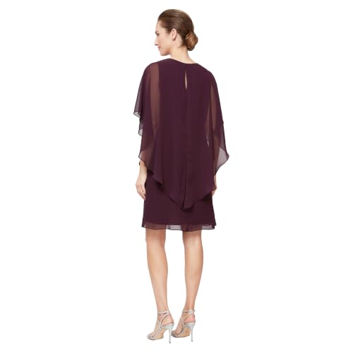 Image of S.L. Fashions Women's Capelet Cascade Sleeve Dress with Beaded Cutout Neckline, Special Occasion Dress