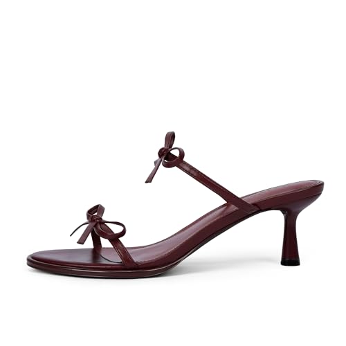 Image of Modatope Two Strap Heeled Sandals for Women Kitten Heel Rounded Toe Heels Women Slip on Open Toe Sandals