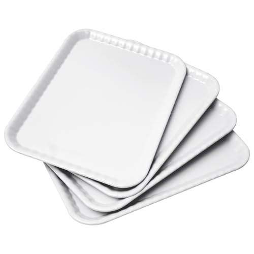 Blue Boat 15' x 11' Rectangular Serving Trays Set of 4 White, Melamine Serving Platter, Light Weight Easy to Clean Sturdy Stackable BPA-Free Dishwasher Safe