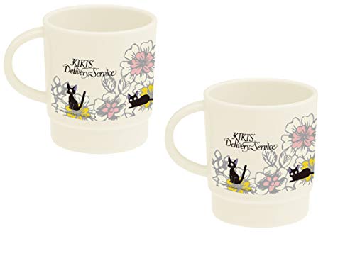 Skater Studio Ghibli Kiki 's Delivery Service - Taza de plástico 340 ml, juego de 2 tazas para fiestas infantiles KP1 Jiji y flores